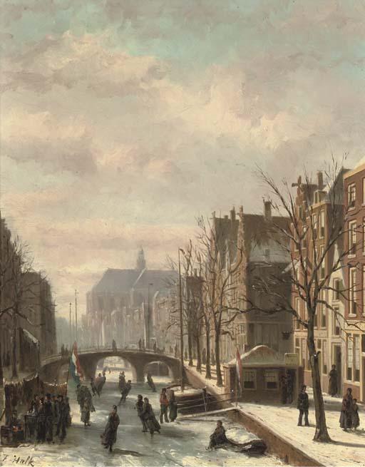 Johannes Frederik Hulk - Skating on a Dutch canal