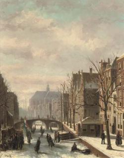 Johannes Frederik Hulk - Skating on a Dutch canal