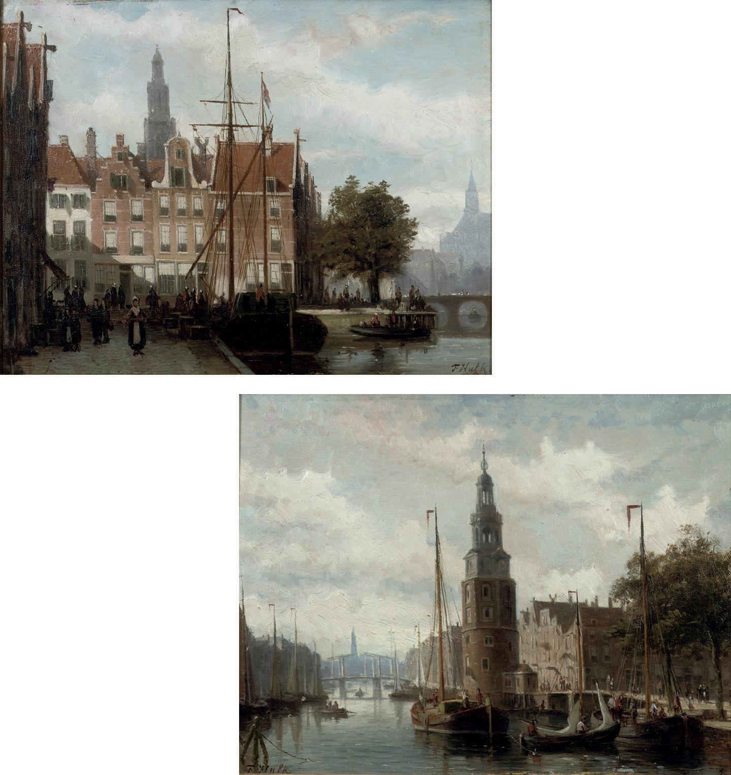 Johannes Frederik Hulk - The Montelsbaantoren, Amsterdam; and A view of the Spaarne, Haarlem