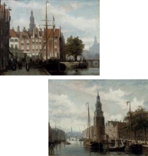 Johannes Frederik Hulk - The Montelsbaantoren, Amsterdam; and A view of the Spaarne, Haarlem