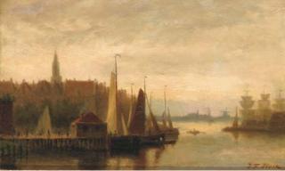 Johannes Frederik Hulk - View of A Harbour Town At Dusk