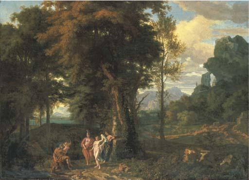 Johannes Glauber - A Classical wooded landscape with the Judgement of Paris