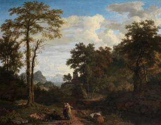Johannes Glauber - A Landscape With Figures Before A Fortified Town