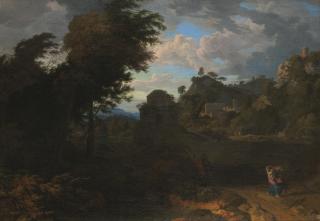 Johannes Glauber - A Pastoral Landscape With Figures On A Path Before A Hill Town