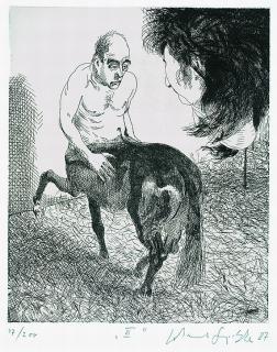 Johannes Grützke - 64 Bl.: Minotauros (15 Doubletten). Sitzender Mann (10 Doubletten). Erscheinung auf dem Feld (13 Doubletten). Raub (13 Doubletten). Schlafender (13 Doubletten)