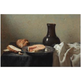 Johannes Hendrick Eversen - Dutch A Still Life With Salmon And Bread