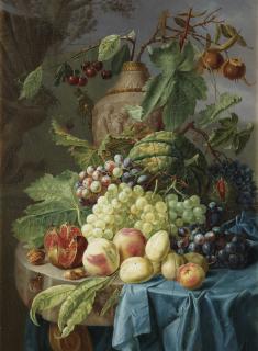 Johannes Hendrik Fredriks - Still Life With Fruit On A Stone Table