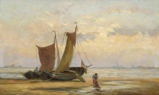 Johannes Herman Barend Koekkoek - Aufliegende Fischerboote am Strand