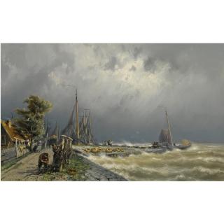 Johannes Herman Barend Koekkoek - Dutch entering Volendam Harbour