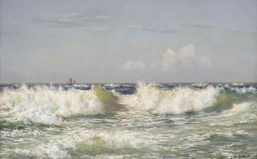 Johannes Herman Brandt - Breakers off the coast, a vessel beyond