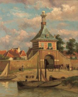 Johannes Hermanus Barend Koekkoek - A city gate in Gorinchem