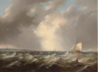Johannes Hermanus Barend Koekkoek - A Stiff Breeze Offshore