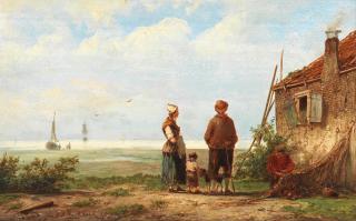 Johannes Hermanus Barend Koekkoek - Coastal scene with figures