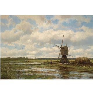 Johannes Hermanus Barend Koekkoek - Dutch A Windmill In A Polder Landscape 