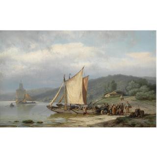 Johannes Hermanus Barend Koekkoek - Dutch Unloading The Barge