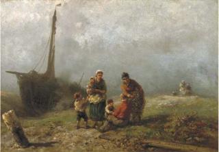 Johannes Hermanus Barend Koekkoek - Fisherfolk in the dunes