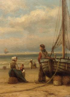 Johannes Hermanus Barend Koekkoek - Fisherfolk on the beach