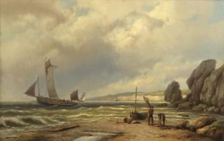Johannes Hermanus Barend Koekkoek - Fishermen at work on the English coast