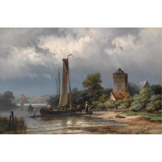Johannes Hermanus Barend Koekkoek - Mooring The Boat