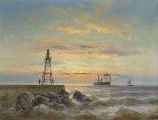 Johannes Hermanus Barend Koekkoek - The pier of IJmuiden at sunset
