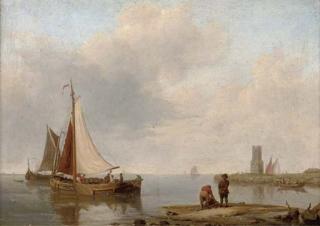 Johannes Hermanus Koekkoek - Barges In A Calm Off The Dutch Coast