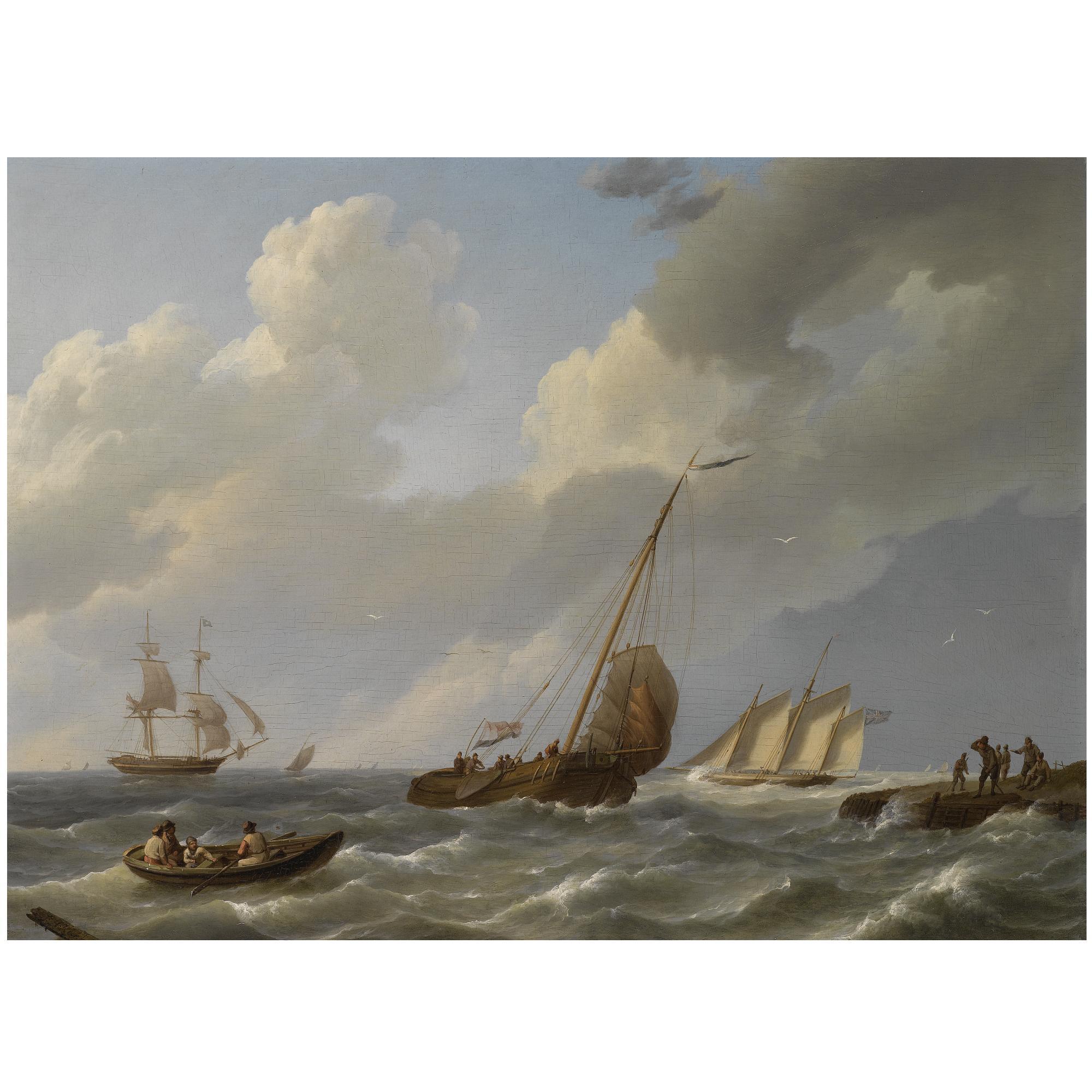 Johannes Hermanus Koekkoek - Dutch Dutch And British Boats On Choppy Waters