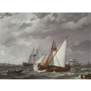 Johannes Hermanus Koekkoek - Dutch Sailing Boats On A Choppy Sea