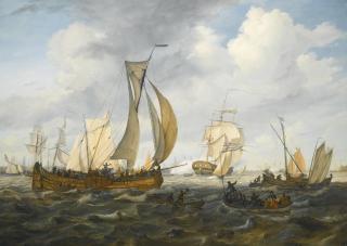 Johannes Hermanus Koekkoek - Dutch ships On The Ij, With The Westertoren In The Distance