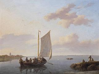 Johannes Hermanus Koekkoek - Sailing in a calm estuary