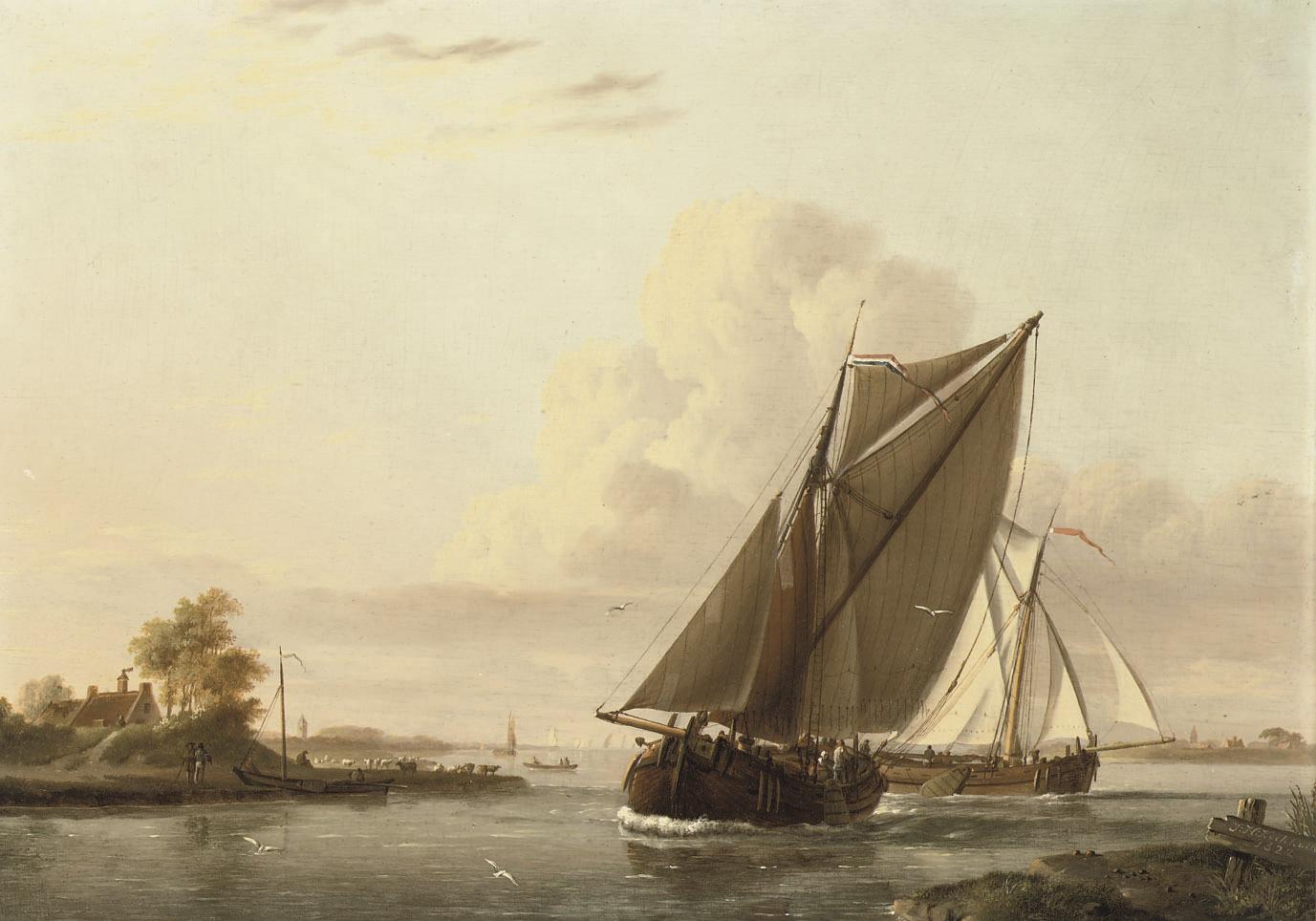 Johannes Hermanus Koekkoek - Sailing vessels on a calm