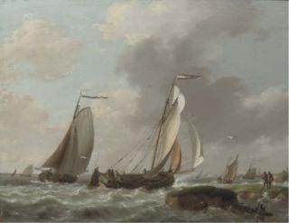 Johannes Hermanus Koekkoek - Shipping By A Coast In A Brisk Wind