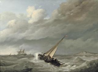 Johannes Hermanus Koekkoek - Shipping in choppy sea before a rocky coast