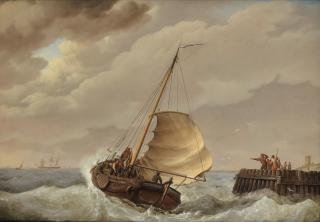 Johannes Hermanus Koekkoek - The barge Hier na Beter leaving harbour