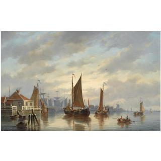 Johannes Hilverdink - Dutch A Dutch Harbour At Sunset