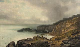 Johannes Hilverdink - Hunters resting on the top of a cliff