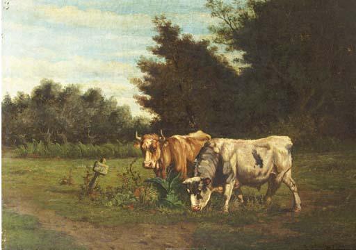 Johannes Hubertus Leonardus De Haas - Cows grazing in a meadow