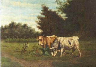 Johannes Hubertus Leonardus De Haas - Cows grazing in a meadow