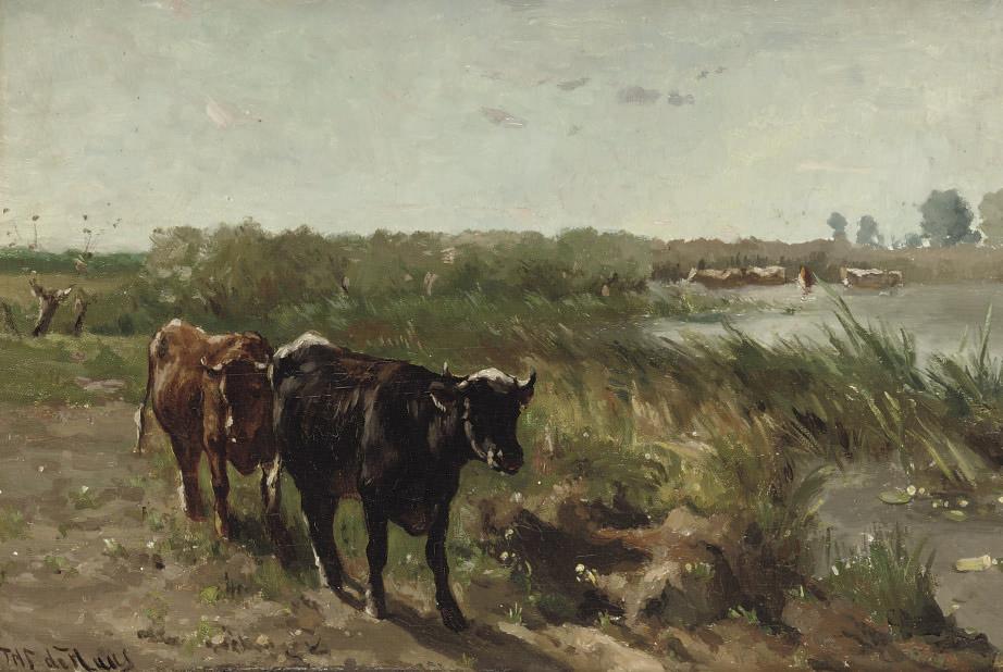 Johannes Hubertus Leonardus de Haas - Cows near a river