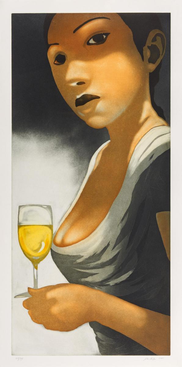 Johannes Hüppi - Ohne Titel (Kellnerin mit Weißweinglas).