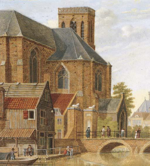 Johannes Huibert Prins - A capriccio of a church by a canal