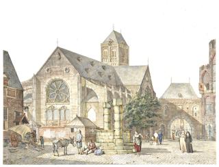 Johannes Huibert Prins - A City Square By A Church, With A Man Unloading A Cart By The ‘Haasie’ Inn