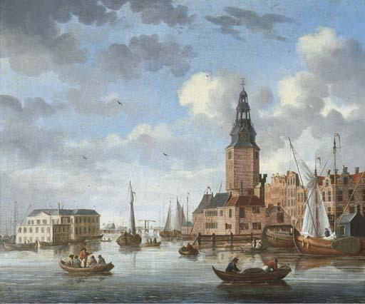 Johannes Huibert Prins - A view of the Montelbeanstoren, Amsterdam