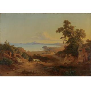 Johannes Jakob Frey - View Of The Gulf Of Pozzuoli With Peasants And Animals