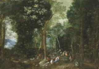 Johannes Jakob Hartmann - A Wooded Landscape With Saint John The Baptist Preaching