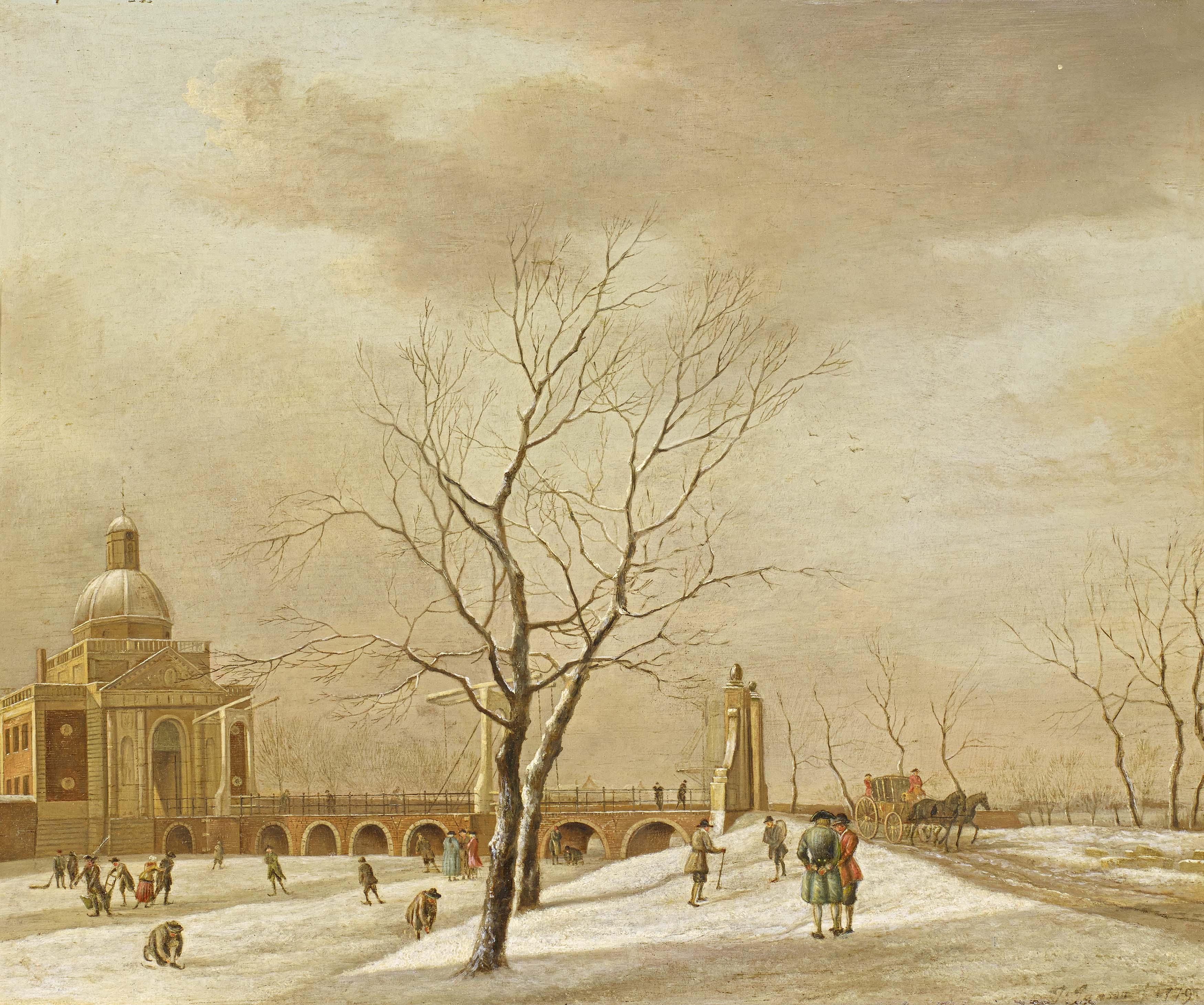 Johannes Janson - Amsterdam. Blick auf die winterlich verschneite Muiderpoort
