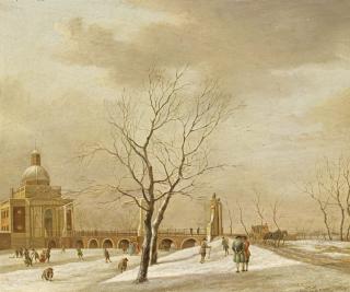 Johannes Janson - Amsterdam. Blick auf die winterlich verschneite Muiderpoort