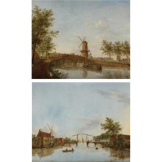 Johannes Janson - River Landscape With Drawbridge; River Landscape With Windmill