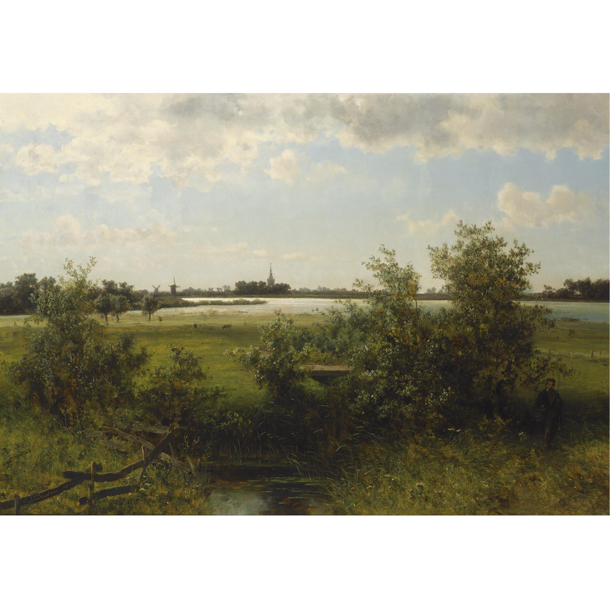 Johannes Joseph Destree - A Hunter In A Summer Landscape, A Town In The Distance