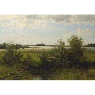 Johannes Joseph Destree - A Hunter In A Summer Landscape, A Town In The Distance