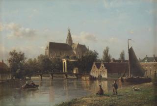 Johannes Josephus Destree - Gezigt op Haarlem gezien van \'t Spaarne: a view of Haarlem
